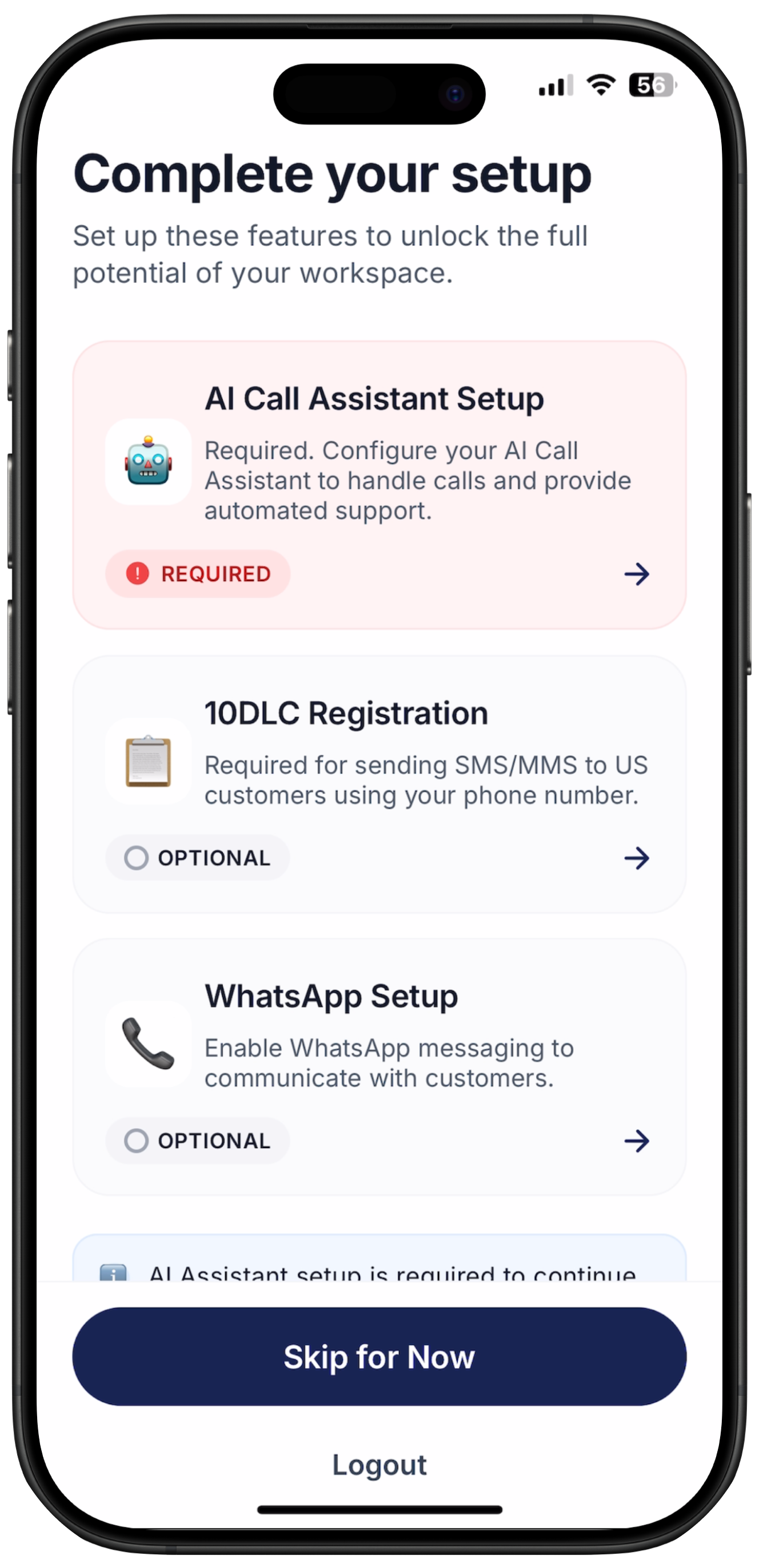 Screenshot of Ringo's onboarding flow completing their setup
