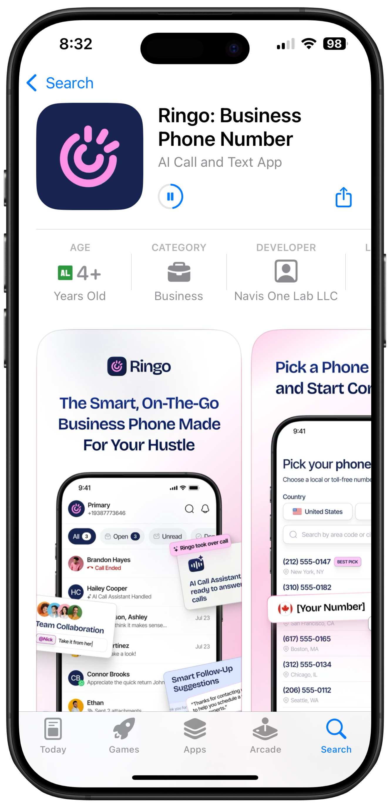 Screenshot of Ringo app in apple store