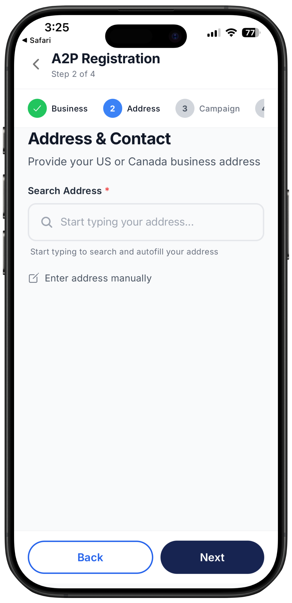 Business address on 10DLC registration on Ringo app