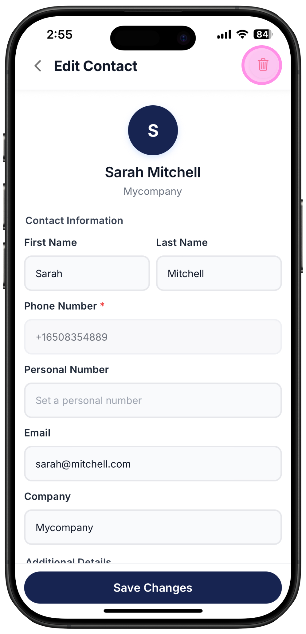 screenshot showing how to delete a contact on Ringo