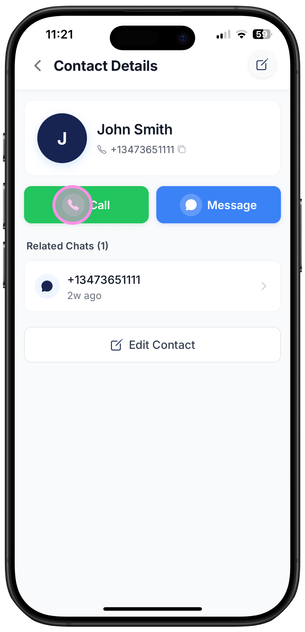Screenshot on how to start a call from contacts on Ringo