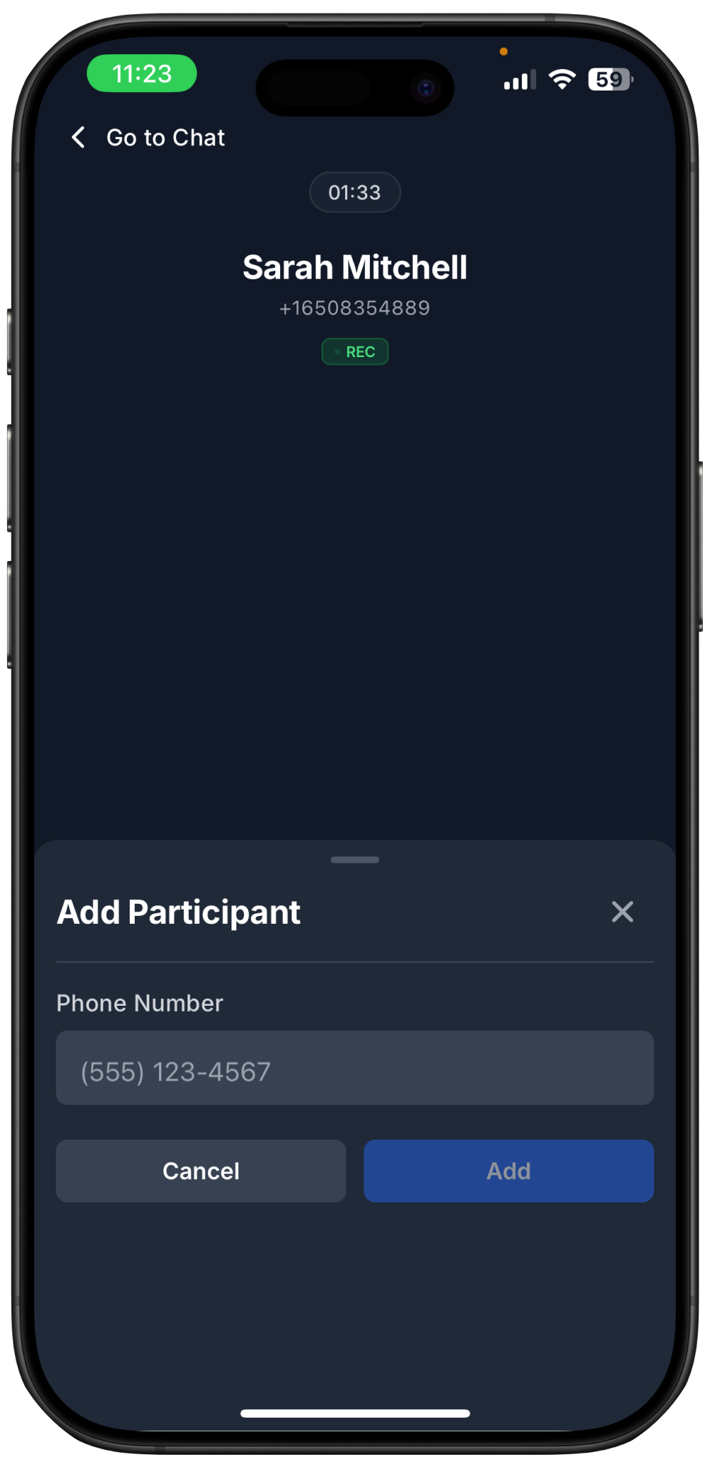 Screenshot on how to add a participant to the call on Ringo