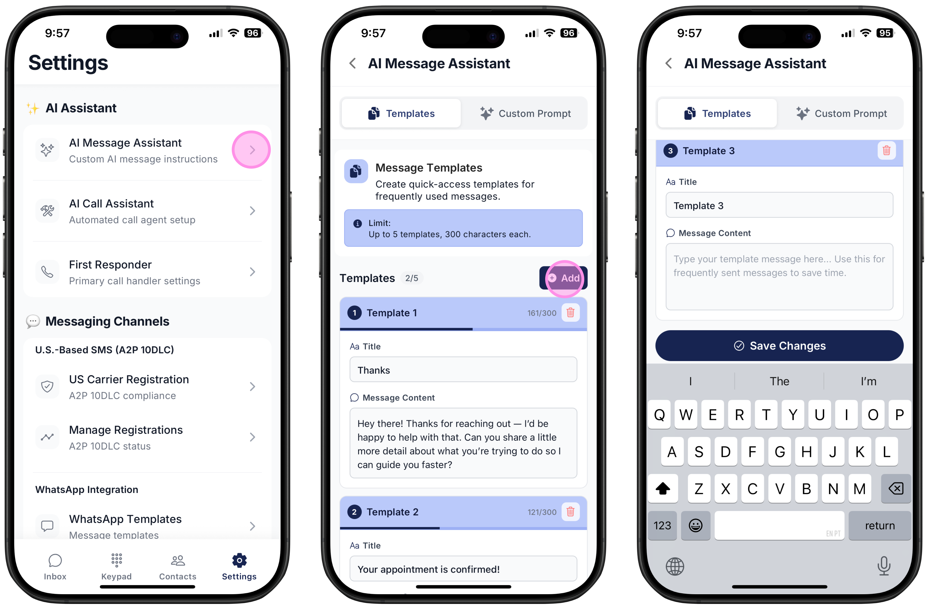 three screenshots on how to create a quick template on Ringo
