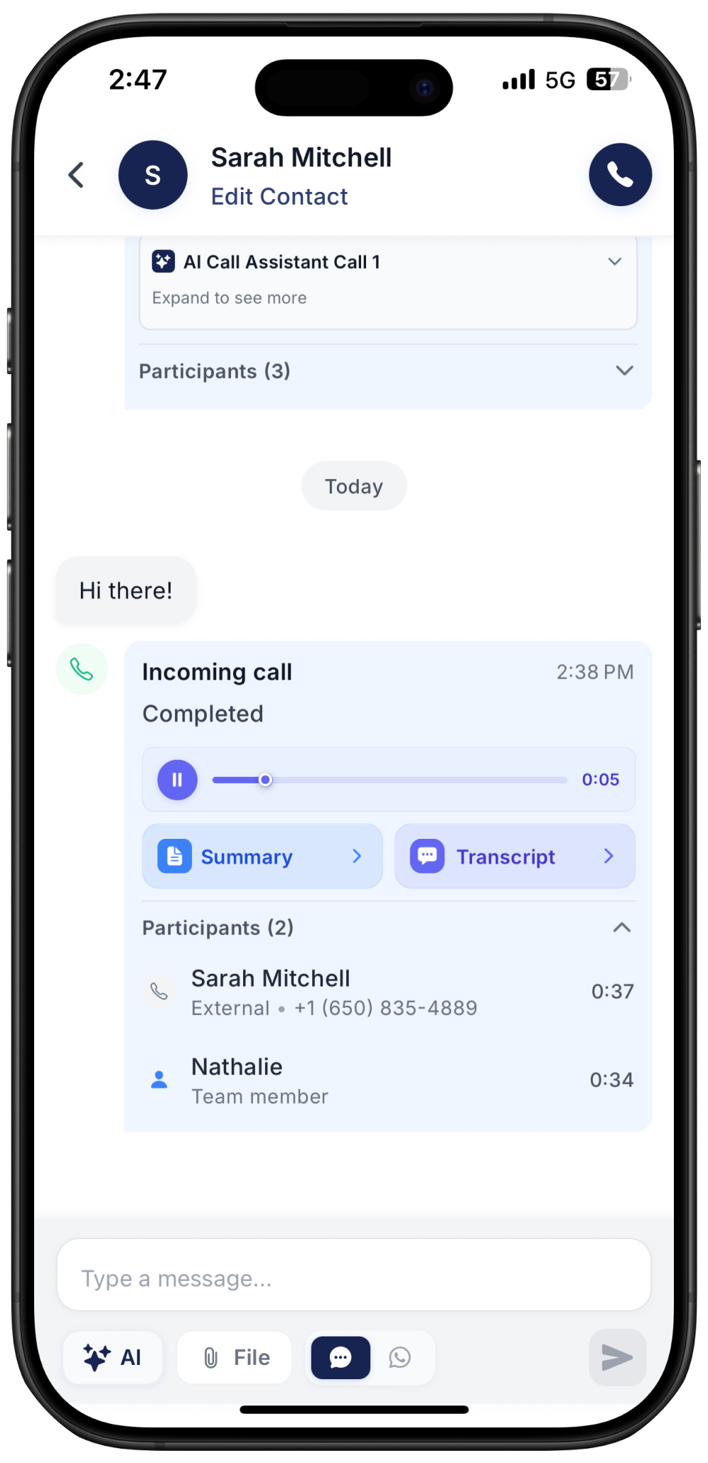 screenshot showing how to check call record on Ringo