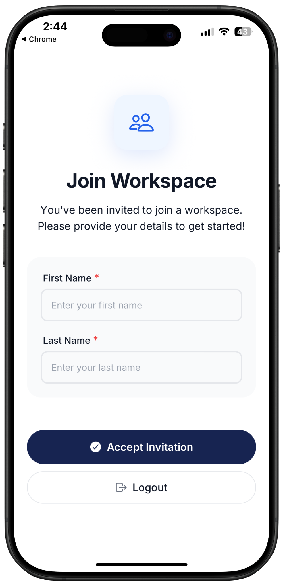 Screenshot on how to join a workspace on Ringo