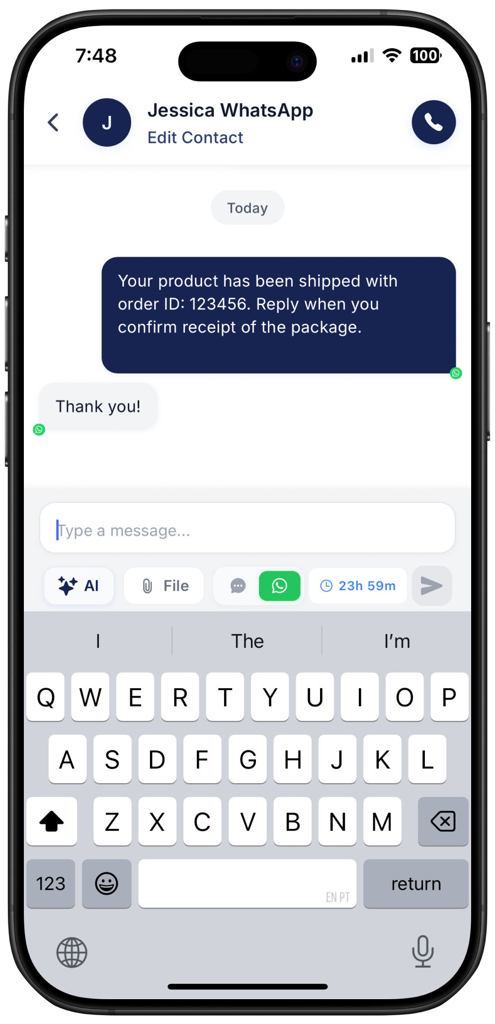 screenshot of WhatsApp interface on Ringo app