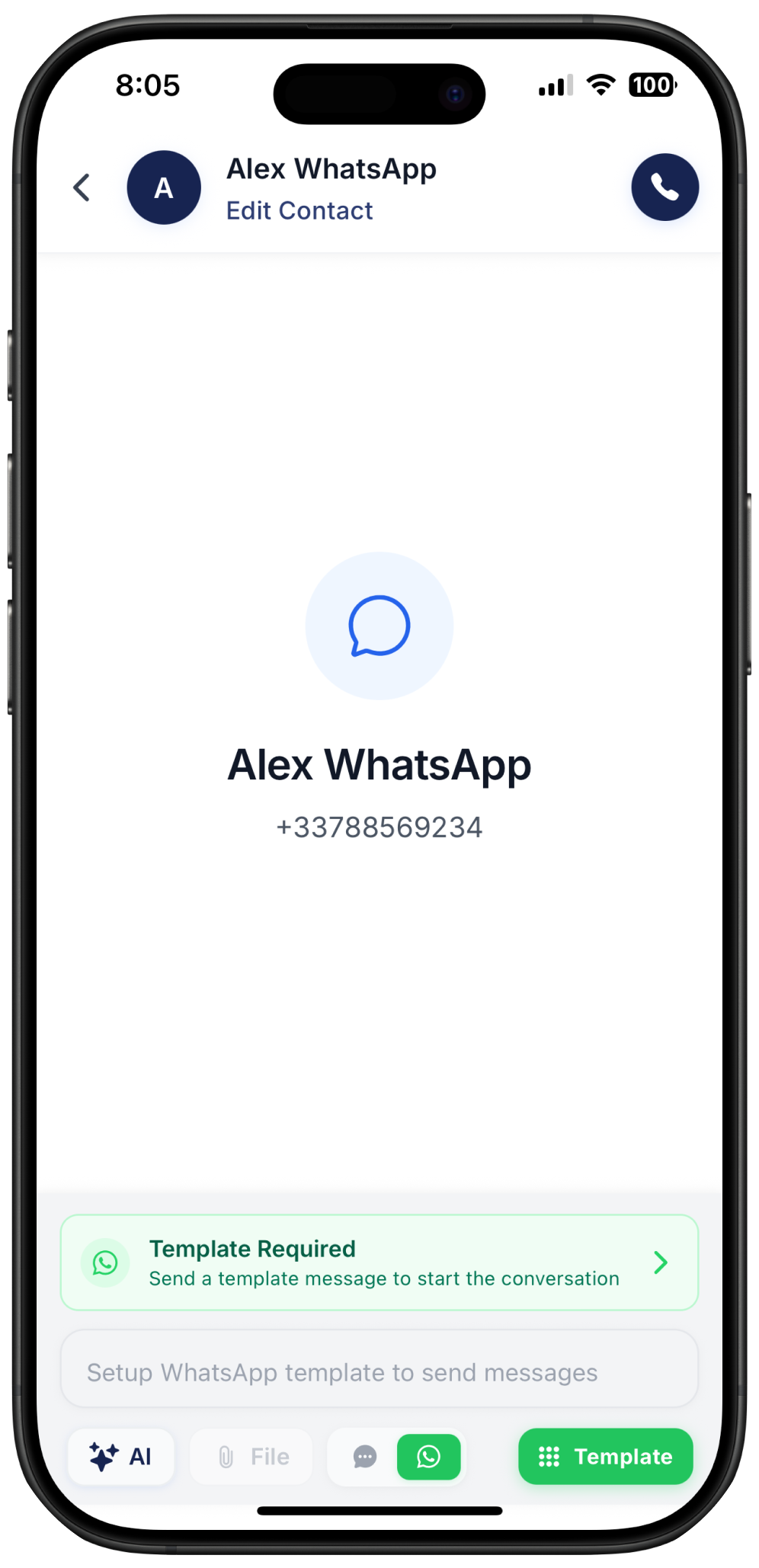 screenshot on how WhatsApp templates show on Ringo's inbox
