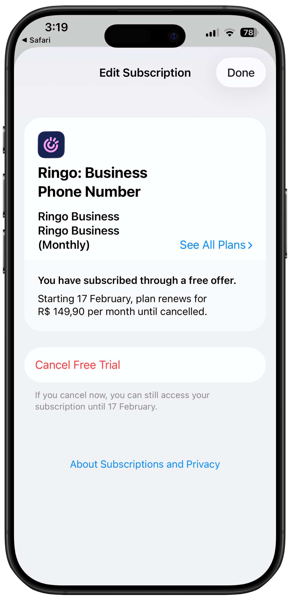 Cancel or change Ringo subscription